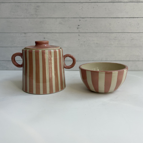 Pink striped bowl