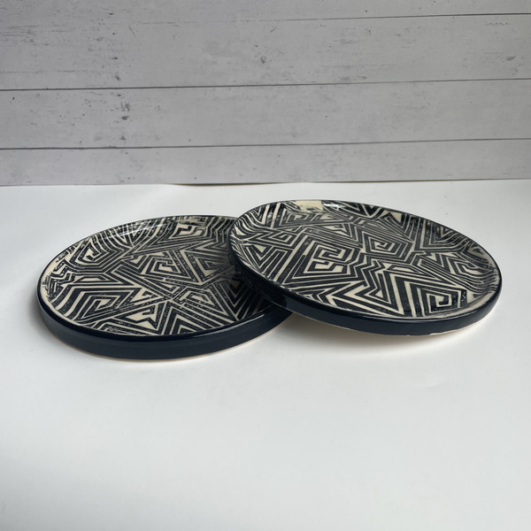 Small black & white patterned plates