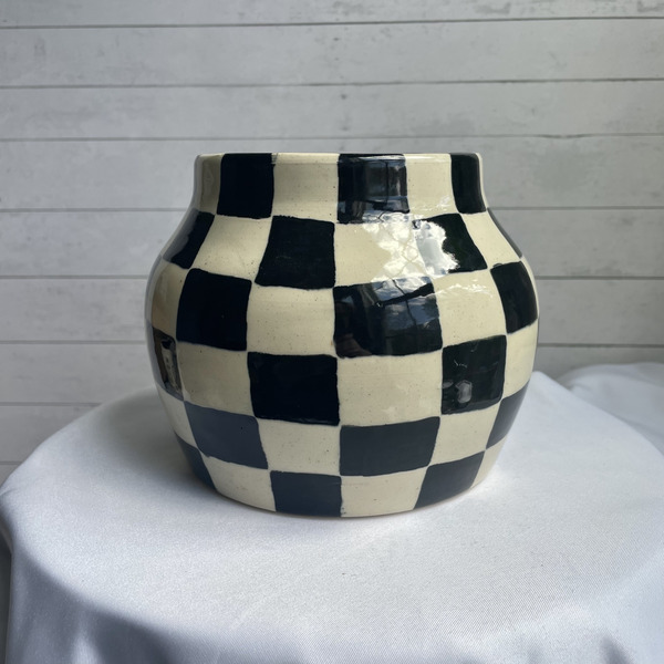 Large black & white checkerboard vase