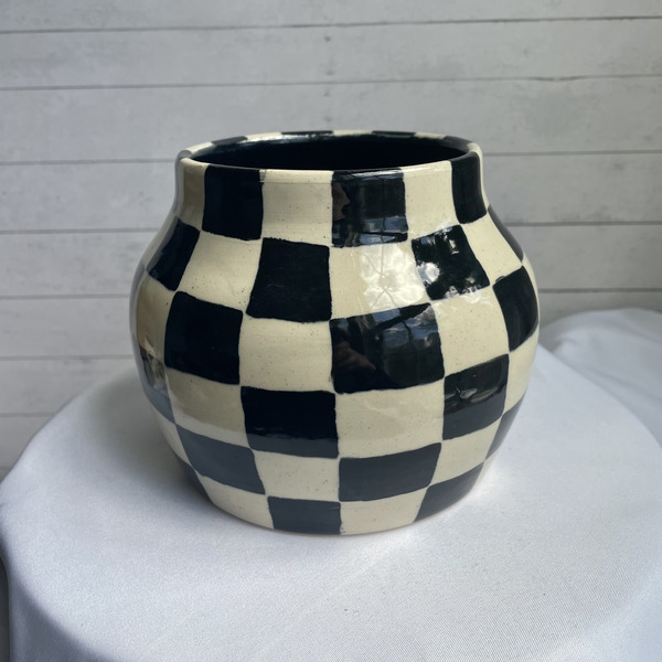 Large black & white checkerboard vase