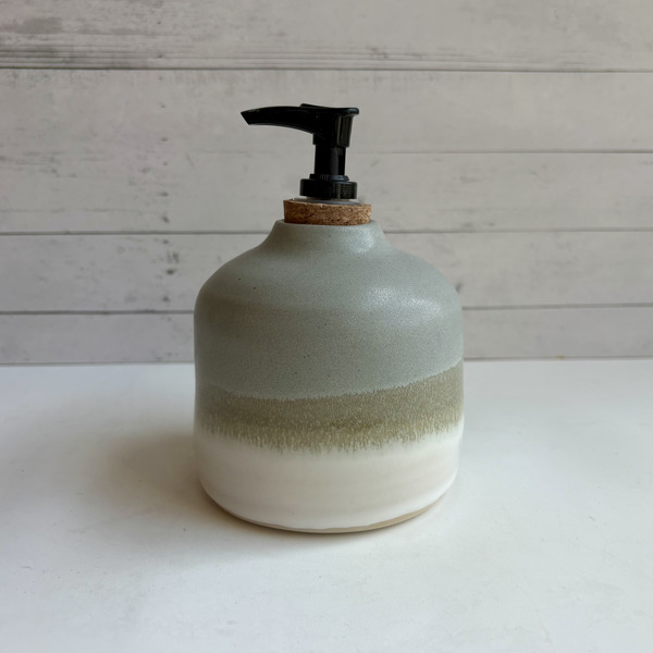 Gray & white soap dispenser