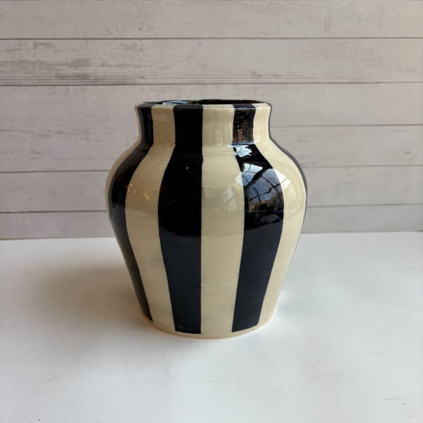 Large black & white striped vase