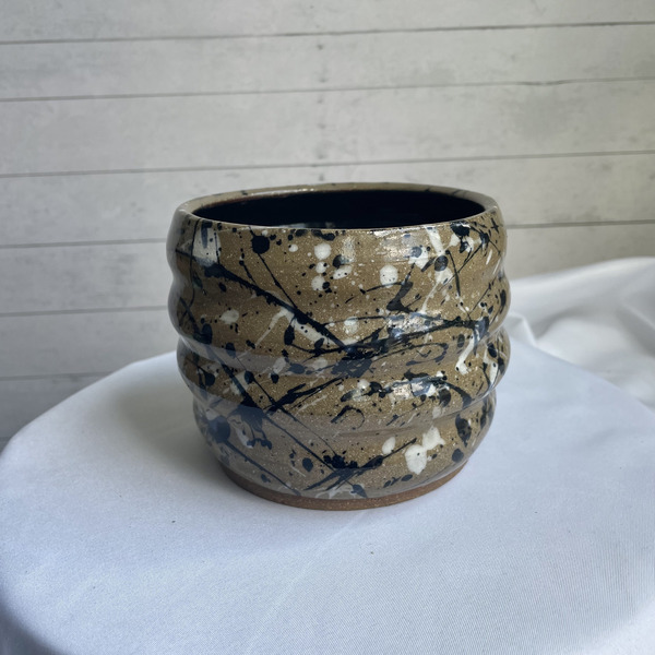 Medium brown black & white splatter vase